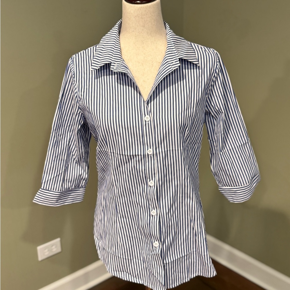 Blue and White Striped Button-Up Shirt